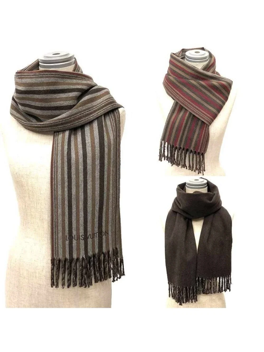 Louis Vuitton Scarf Multi Striped Cashmere Wool Brown